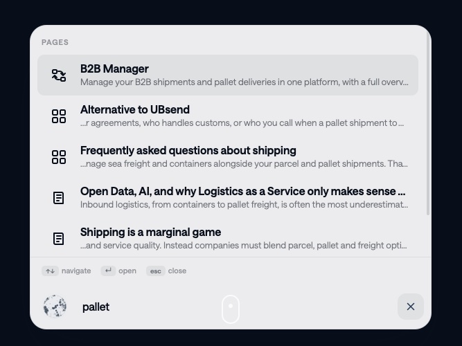 Site search listing pages for the query “pallet”